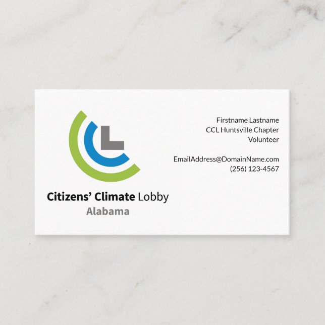 Cidadãos Climate Lobby Alabama cartão de visita (Frente)