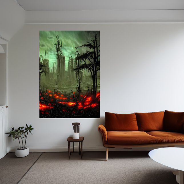 cidade ardente abandonada | AI Art Poster (Criador carregado)