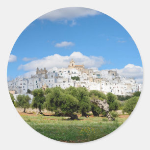 Cidade branca de Ostuni, etiqueta redonda de Pugli