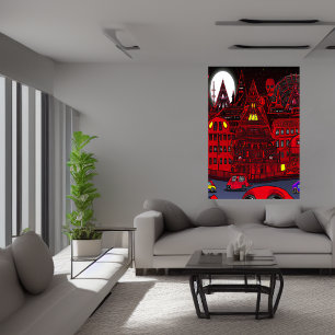 Cidade com os edifícios vermelhos AI Art Poster