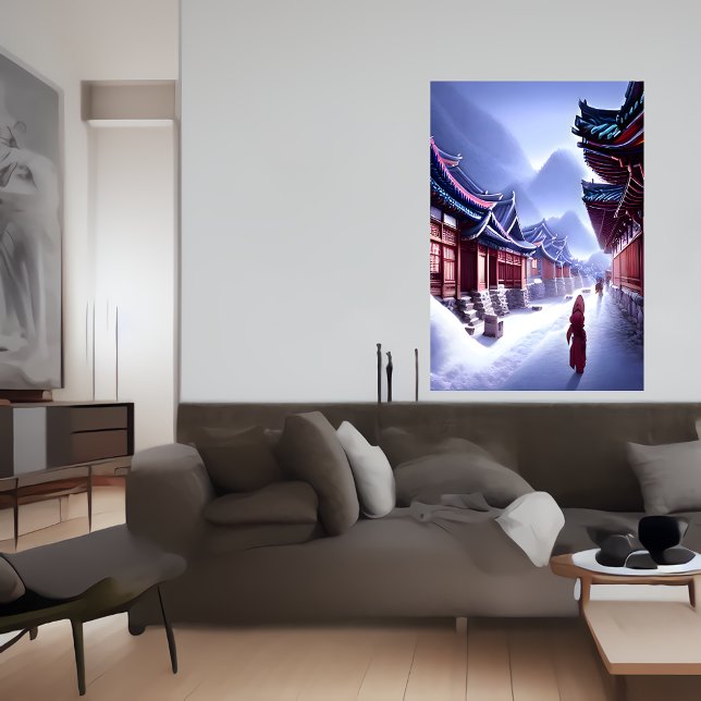 Cidade coreana na neve| AI Art Poster (Criador carregado)