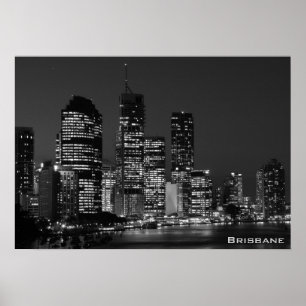 Cidade de Brisbane, noite - poster preto e branco