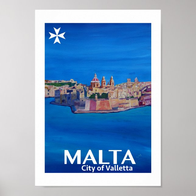 Cidade de Malta de Valetta Retro Poster (Frente)