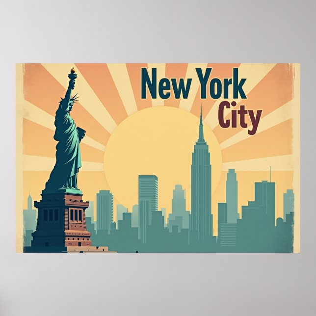 Cidade de Nova York – Poster da Silhueta Art Déco  (Frente)
