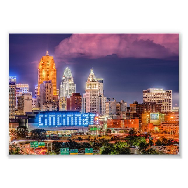 Cincinnati Ohio Night Skyline - Impressão de Foto  (Frente)