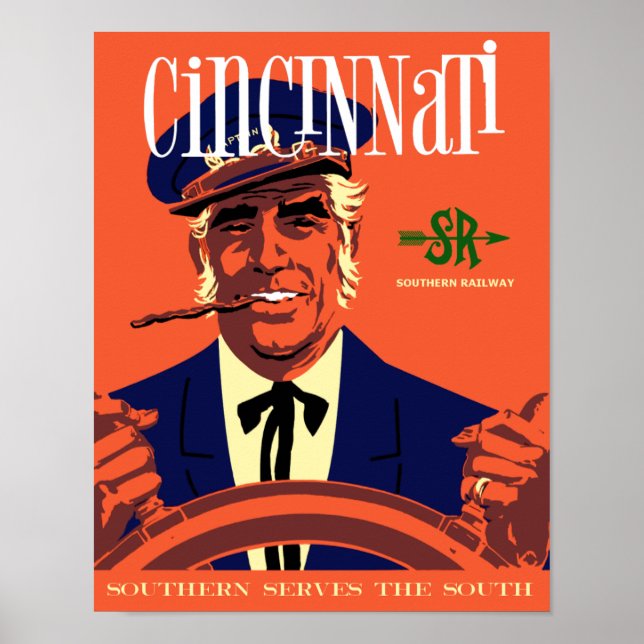 Cincinnati, poster de viagens de ferrovia estilo V (Frente)