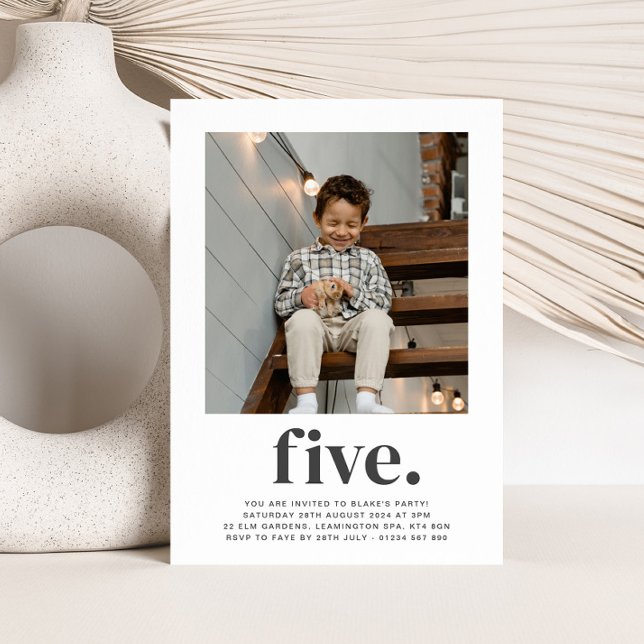 Cinco - Convite de Aniversário de Foto Quadrada (Criador carregado)
