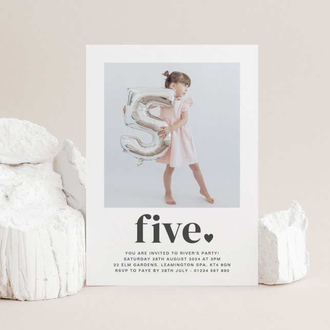 Cinco Corações - Convite de Aniversário para Foto  (Criador carregado)