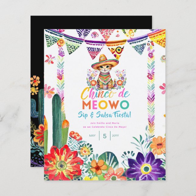 Cinco de Mayo Sip e Salsa Funny Cat FIESTA (Frente/Verso)