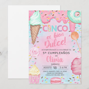 Cinco é bem doce convite de aniversário de menina
