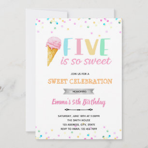 Cinco é tão doce convite para sorvete