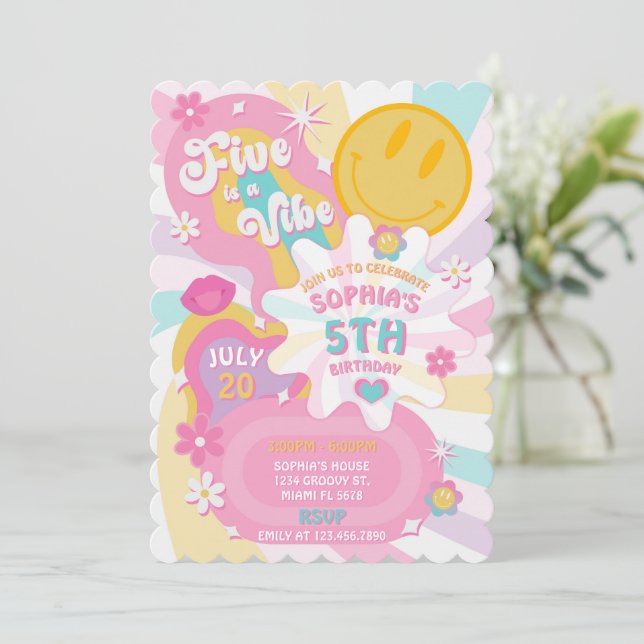 Cinco é um Convite de Aniversário para 5 de Vibe G (Em pé/Frente)