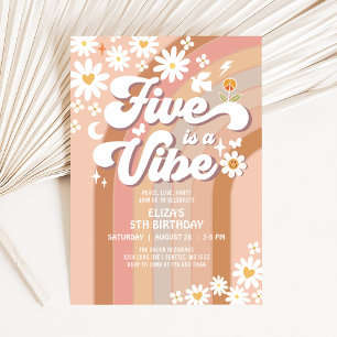 Cinco é um Convite de Aniversário Vibe Hippie Anos