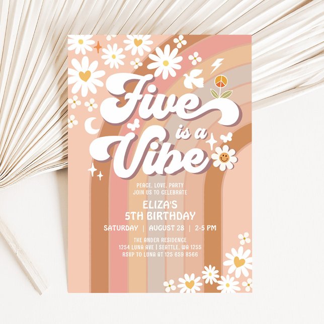Cinco é um Convite de Aniversário Vibe Hippie Anos (Criador carregado)