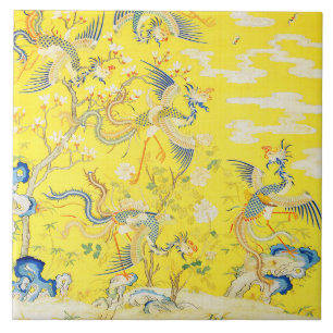 Cinco Fenix em Jardim Floral Amarelo Chinês