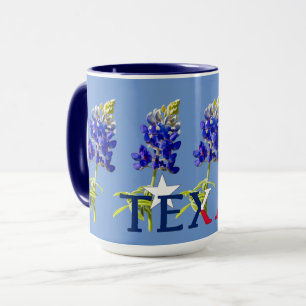 Cinco Flores de Bluebonnet do Texas em Caneca Azul