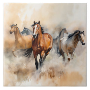 “Cinco Mustangs Selvagens” Aquarela Ocidental Empo
