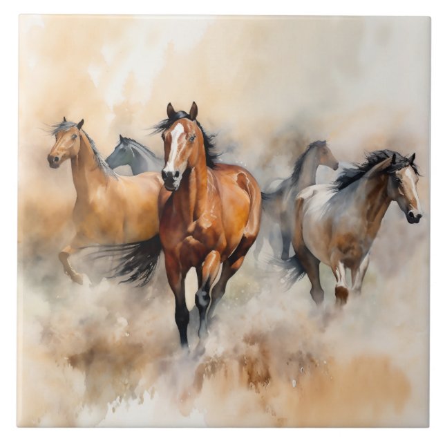 “Cinco Mustangs Selvagens” Aquarela Ocidental Empo (Frente)