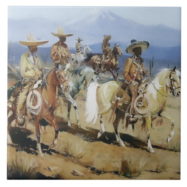 Cinco Vaqueros em Horseback por Edward Borein (Frente)