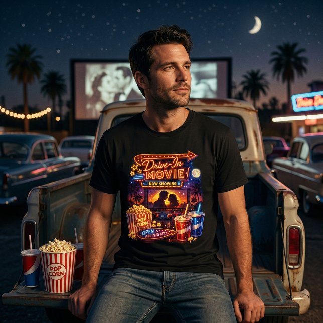 Cinema Drive-In Retrô Neon de Pipoca e Carro Cláss (Criador carregado)
