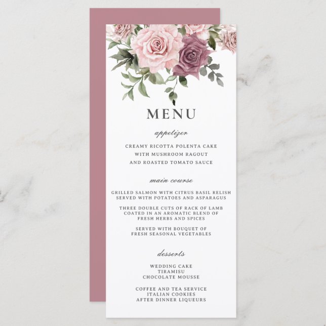 Cinnamon Rosa Blush Floral Greenery Menu (Frente/Verso)