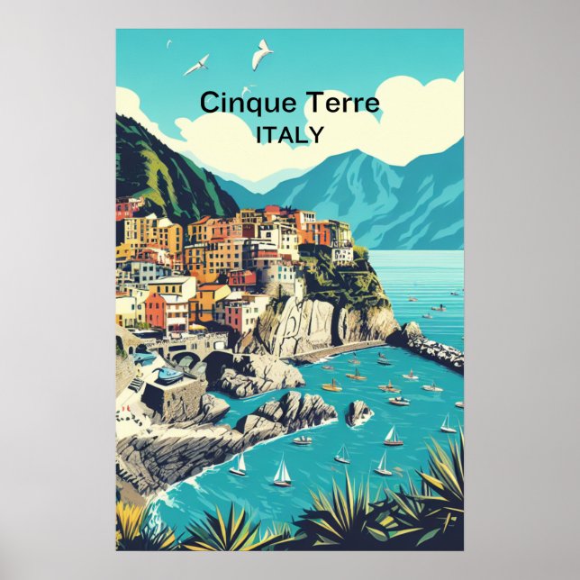 Cinque Terre Digital Poster - Arte de Parede Coste (Frente)