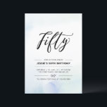 Cinquenta | Aquarela Azul Convite de Aniversário d<br><div class="desc">Celebre seu dia especial com este convite de aniversário de 50 anos simples e minimalista. Este design apresenta uma elegante letra "Cinquenta" com um fundo suave de aquarela azul e menta. Mais convites de aniversário adulto e suprimentos para festa estão disponíveis na minha loja BaraBomDesign.</div>