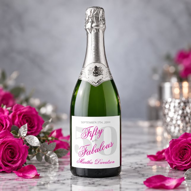 Cinquenta Fabulosos em Rosa Quente (Fabulous Fifty in Hot Pink Sparkling Wine Label)