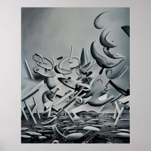 Cinza Abstrato moderna de formas brancas Poster
