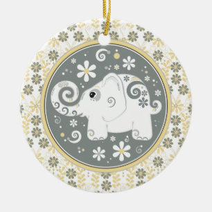 Cinza Amarela rico Elefante Branco Ornamento Flora