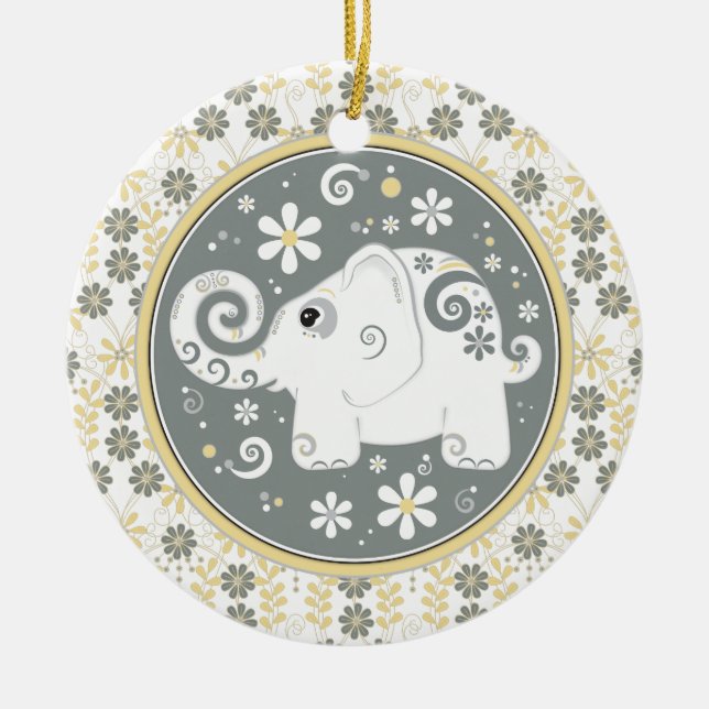Cinza Amarela rico Elefante Branco Ornamento Flora (Frente)