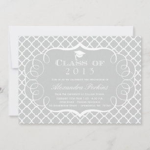 Cinza + anúncio de graduação em quatrefoil branco