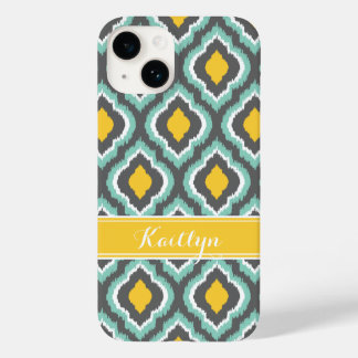 Cinza Aqua e amarelo Ikat marroquino Monograma