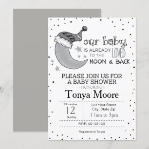 Cinza Até a Lua e Volta Convite para Chá de Bebê