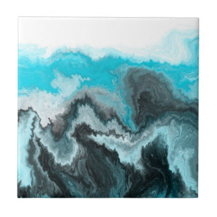 Cinza Azul Aqua e Arte Moderna Abstrato das Ondas