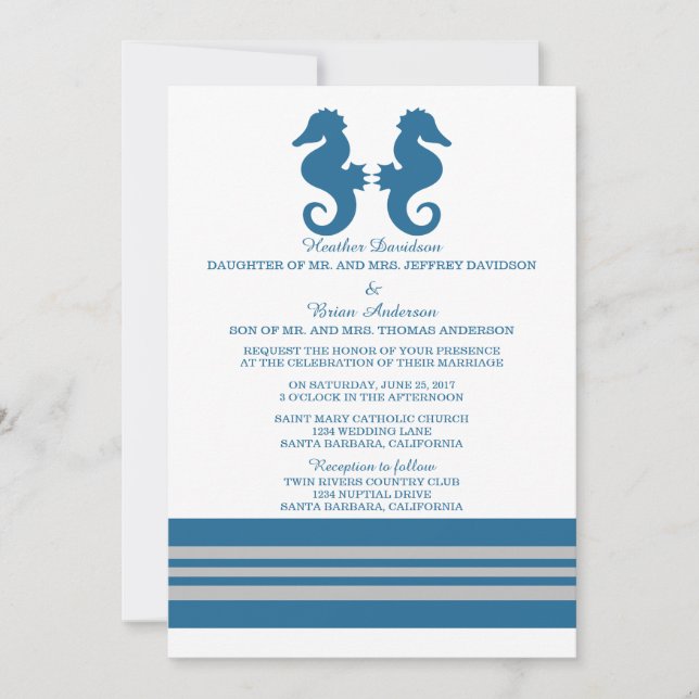 Cinza Azul Convite de casamento Marítima Náutica (Frente)
