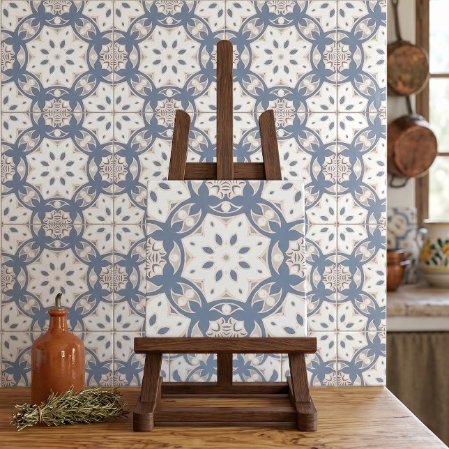 Cinza Azul Creme Branco Padrão Geométrico Étnico (Criador carregado)