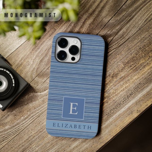 Cinza Azul de Negação Personalizada - Faixa de Cor (Custom Denim Blue Grey White Color Stripes Case-Mate iPhone Case)