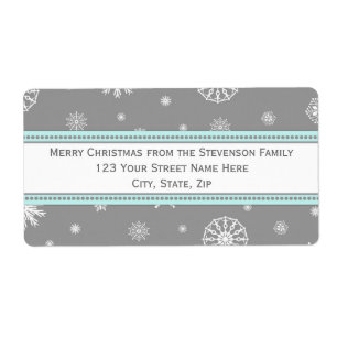 Cinza Azul Flocos de Neve Flocos de Natal Etiqueta