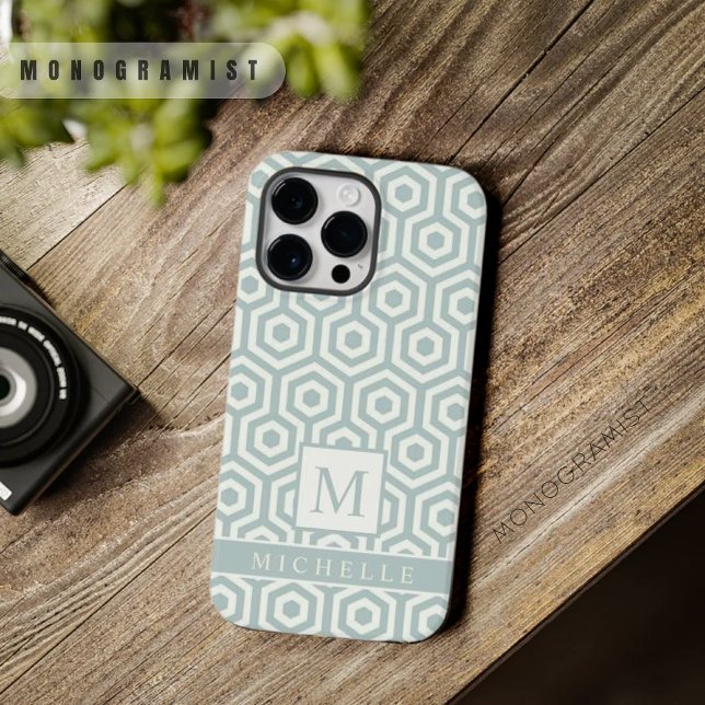 Cinza Azul Pálida e Pálida, Personalizada Geométri (Custom Pastel Pale Soft Blue Grey White Geometric Case-Mate iPhone Case)