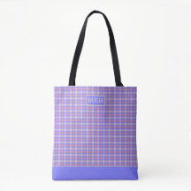 Cinza Azul Tartan TI Monograma Tote Bag