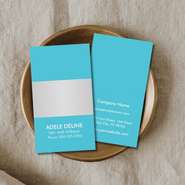 Cinza Azul Trendy Modelo de cartão de negócios com (Criador carregado)