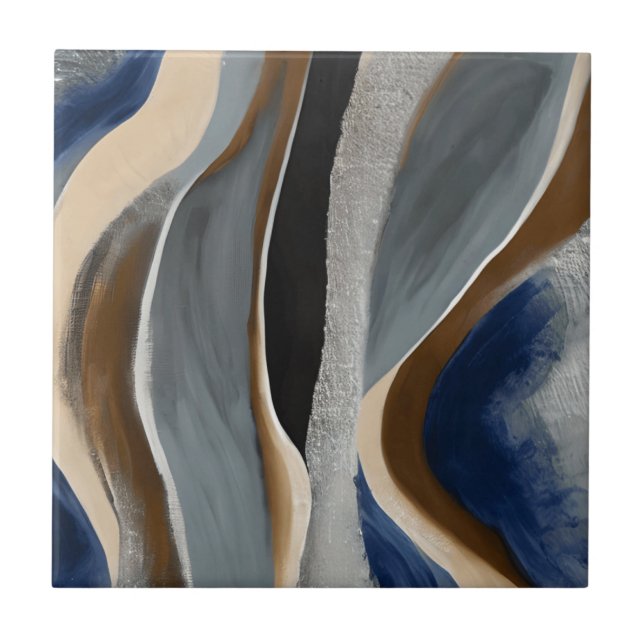 Cinza Beige Waves Stones Azulejo cerâmico (Frente)