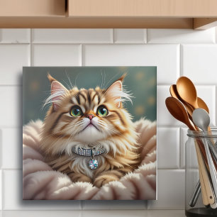 Cinza Bonita Fluffy Tabby Cat com Colar Diamante