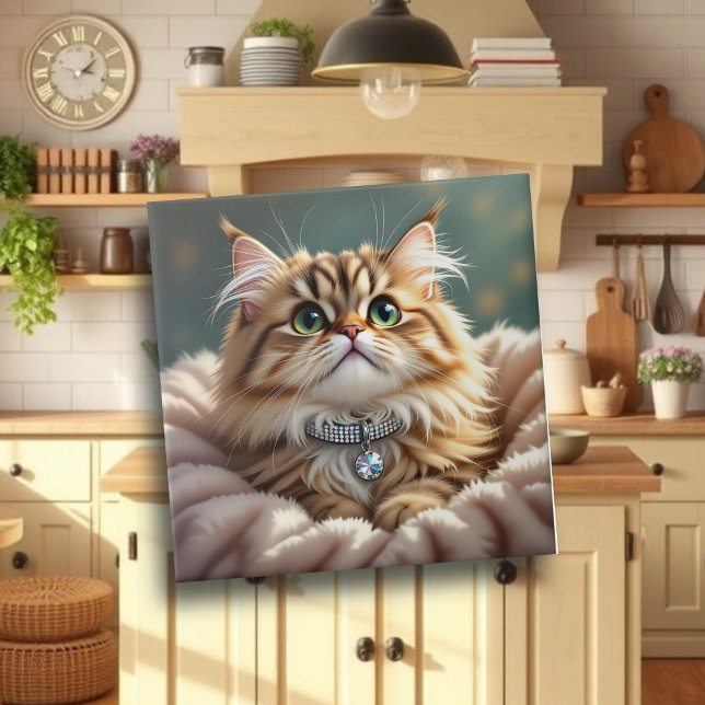 Cinza Bonita Fluffy Tabby Cat com Colar Diamante (Criador carregado)