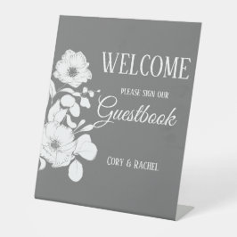 Cinza bonito com Guestbook de Casamento Floral Bra