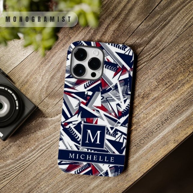 Cinza Branca Personalizável Vermelho Azul Escuro G (Customizable White Grey Dark Blue Red Geometric Case-Mate iPhone Case)