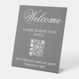 Cinza Branco Bem-vindo Remova os Sapatos QR Wi-fi