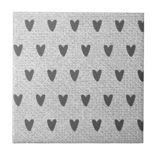 Cinza Burlap Whimsical Hearts Rustic Farmhouse