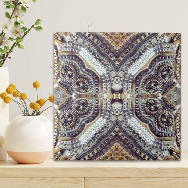 Cinza caleidoscópica Dourada Medallion engrenagens (Kaleidoscopic grey Gold Medallion steampunk gears Tile)